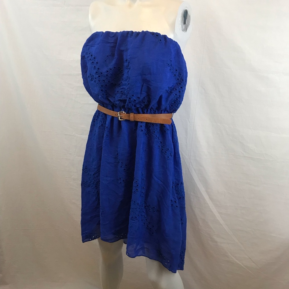Blue Eyelet Strapless High Low Dress